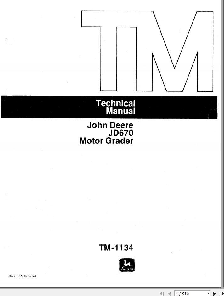 John Deere Motor Grader JD670 Technical Manual TM1134 1