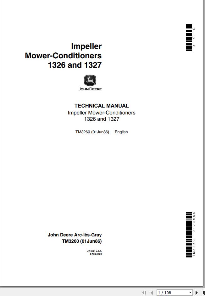 John Deere Mower Conditioner 1326 1327 Technical Manual TM3260 1