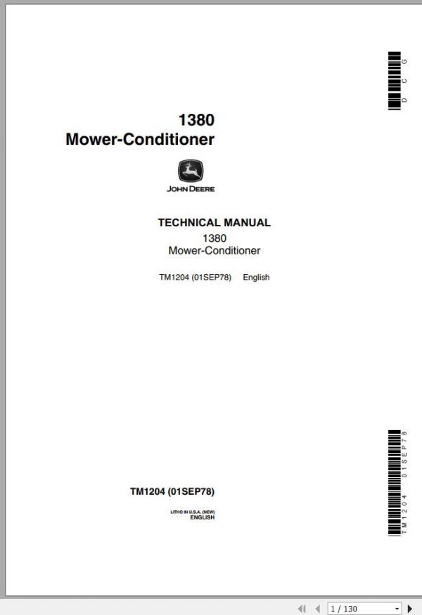 John Deere Mower Conditioner 1380 Technical Manual TM1204 1