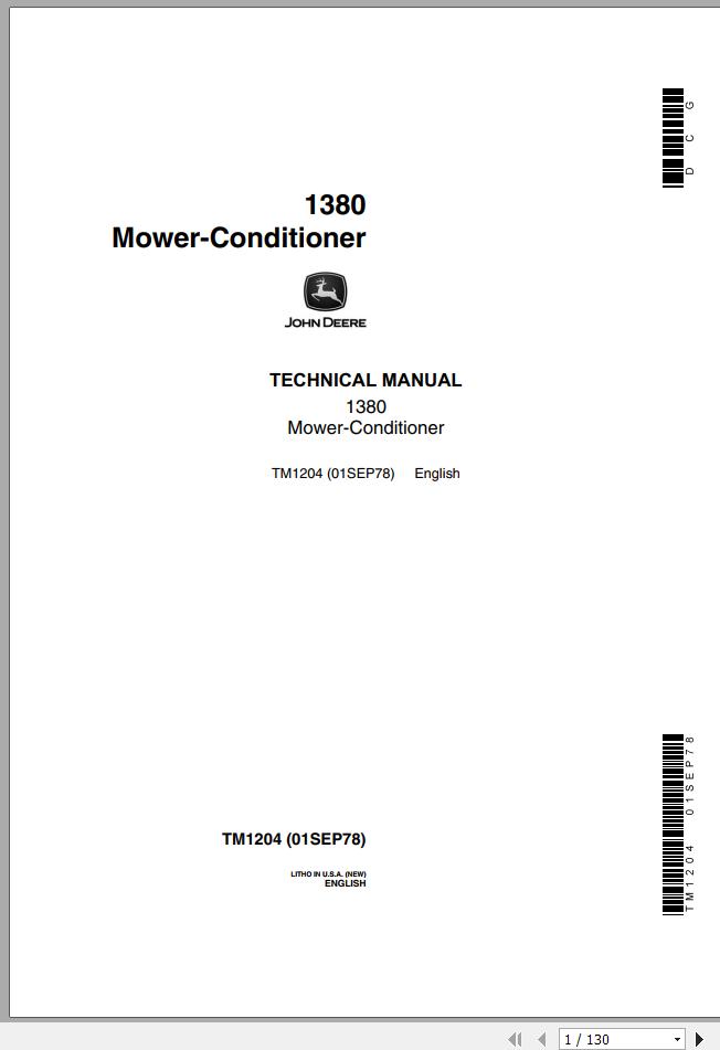 John Deere Mower Conditioner 1380 Technical Manual TM1204 1