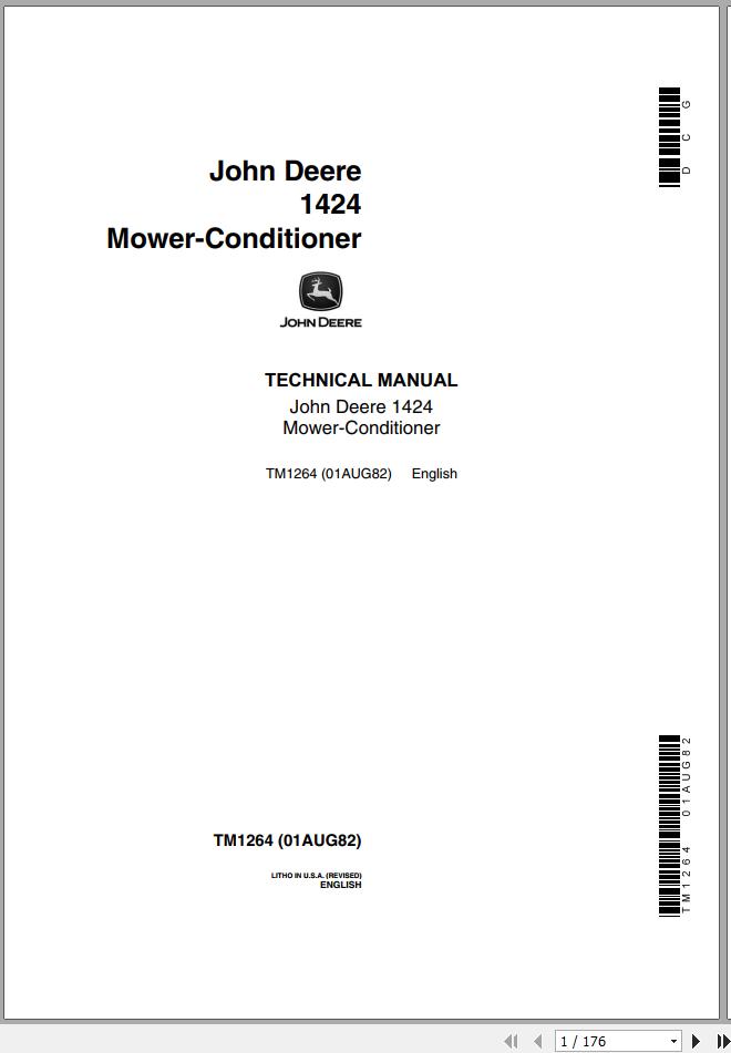 John Deere Mower Conditioner 1424 Technical Manual TM1264 1