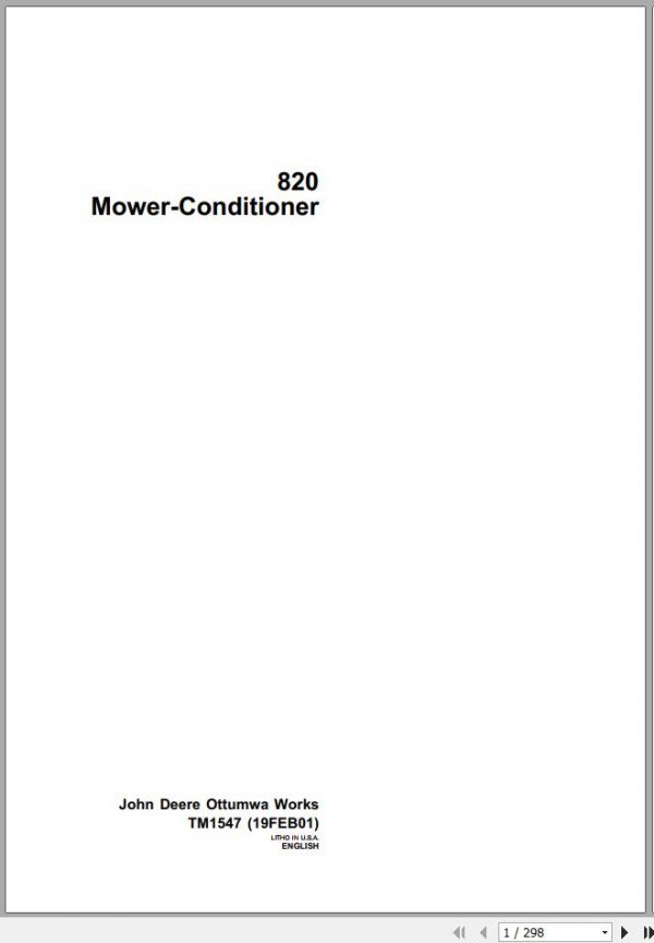 John Deere Mower Conditioner 820 Technical Manual TM1547 1