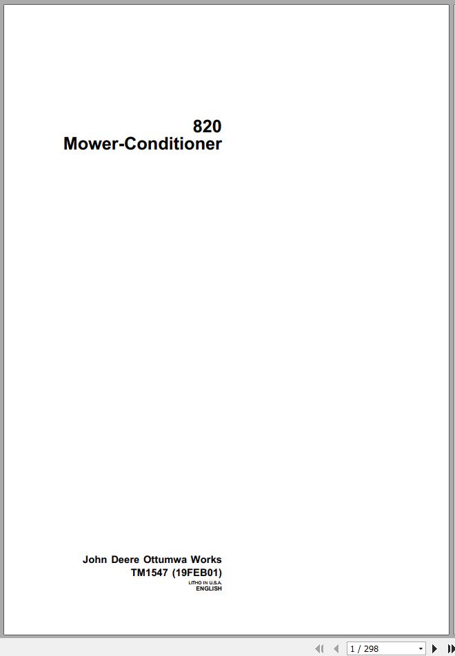 John Deere Mower Conditioner 820 Technical Manual TM1547 1