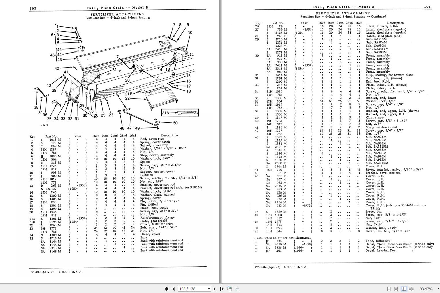 John Deere Plain Grain Drill Model B Parts Catalog PC246