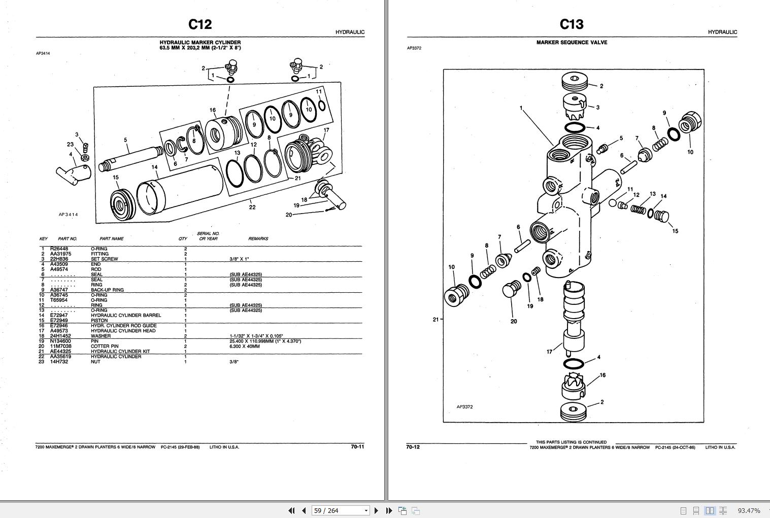 John Deere Planter 6 Wide 8 Narrow 7200 Maxemerge 2 Drawn Parts Catalog