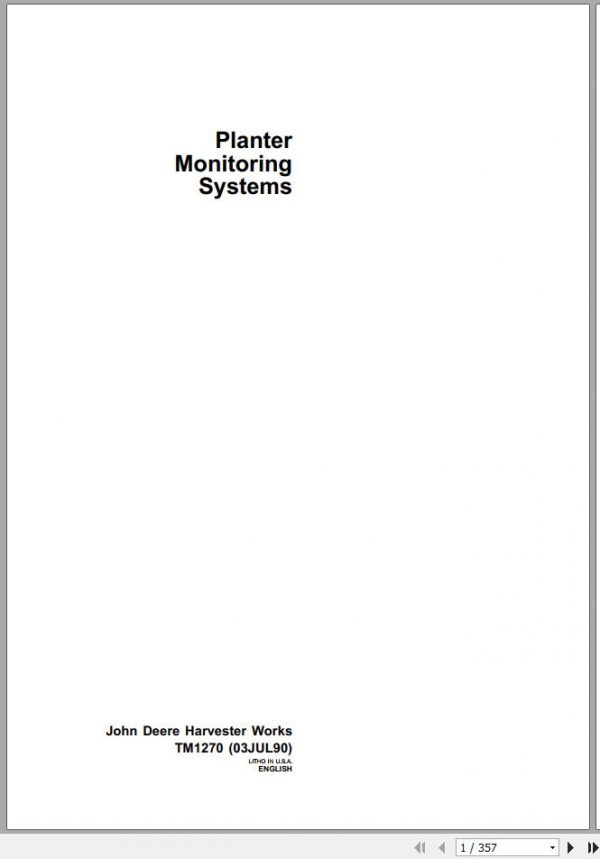 John Deere Planter Monitoring Systems Technical Manual TM1270 1