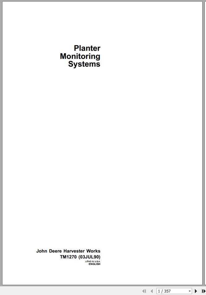 John Deere Planter Monitoring Systems Technical Manual TM1270 1