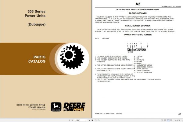 John Deere Power Units Dubuque 303 Series Parts Catalog PC0956 1