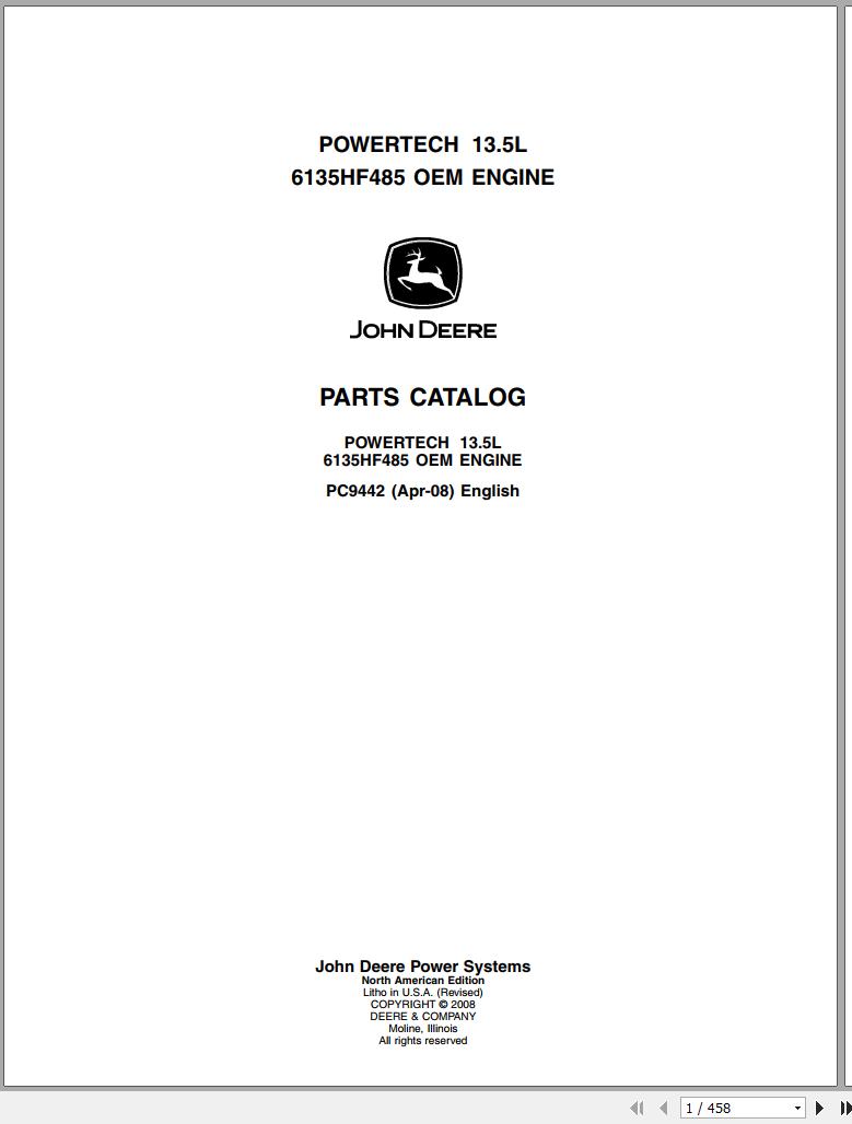 John Deere Powertech 13.5L 6135HF485 OEM Engine Parts Catalog PC9442 2008 1