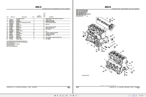 John Deere Powertech M 4.5L OEM Engine 4045TF280 Parts Catalog PC9723 2009 3