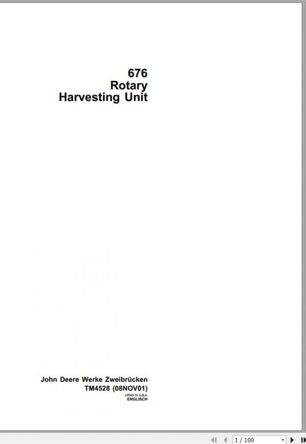 John Deere Rotary Harvesting Unit 676 Technical Manual TM4528 1