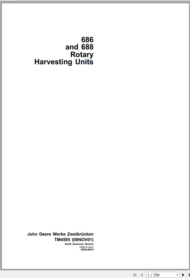 John Deere Rotary Harvesting Units 686 688 Technical Manual TM4585 1