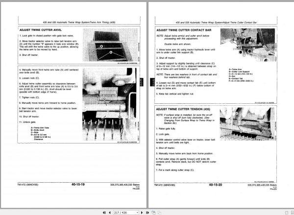John Deere Round Baler 335 375 385 435 535 Technical Manual TM1472 2