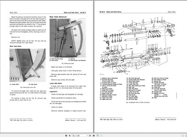 John Deere Round Baler 410 510 Technical Manual TM1194 2