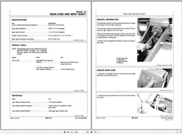 John Deere Round Baler 430 530 Technical Manual TM1276 2