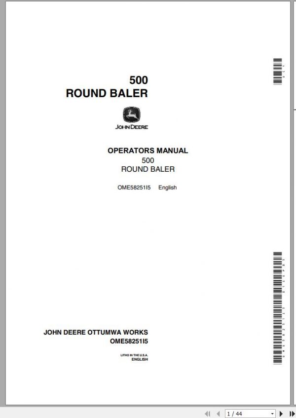 John Deere Round Baler 500 Technical Manual OME58251 1