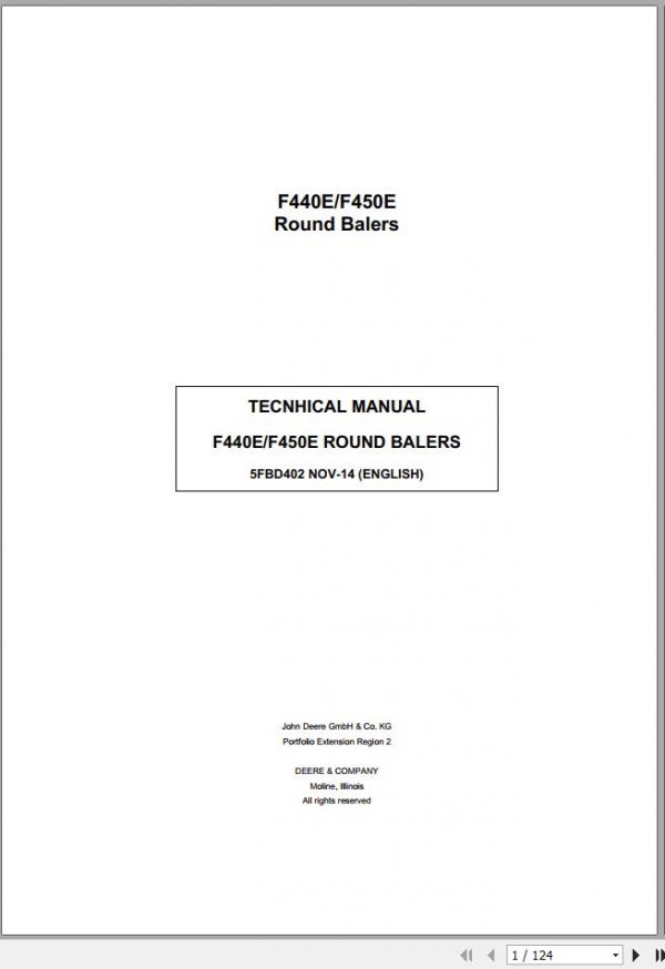 John Deere Round Balers F440E F450E Technical Manual 5FBD402 2014 1