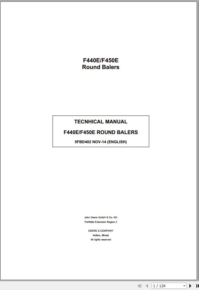 John Deere Round Balers F440E F450E Technical Manual 5FBD402 2014 1