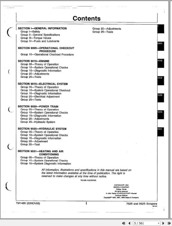 John Deere Scrapers 762B 862B 791763 793082 operation and Test Technical Manual TM1489 2