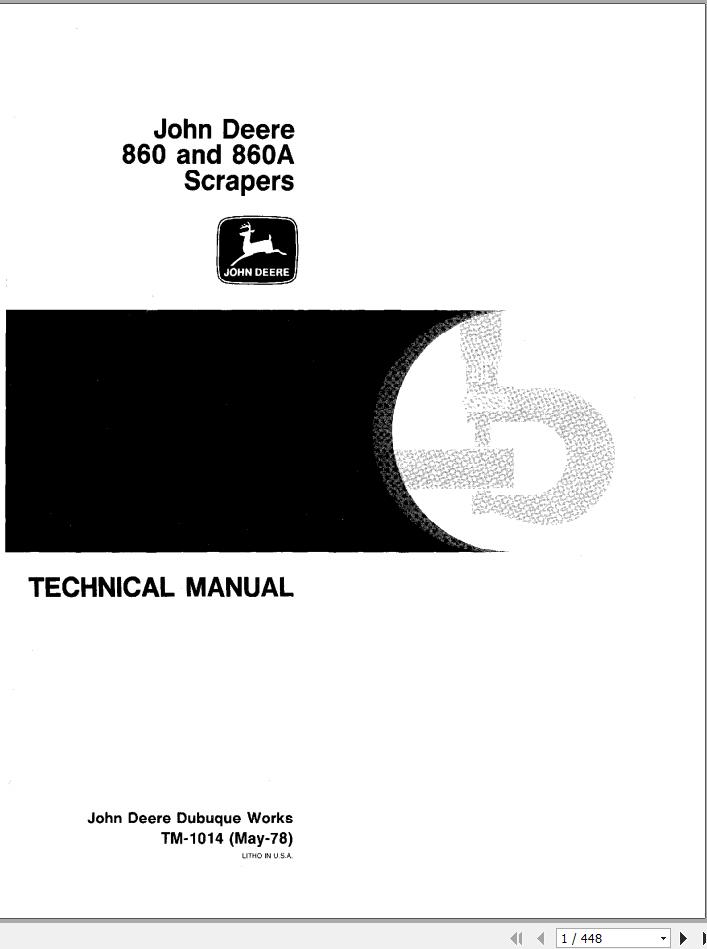 John Deere Scrapers 860 860A Technical Manual TM1014 1