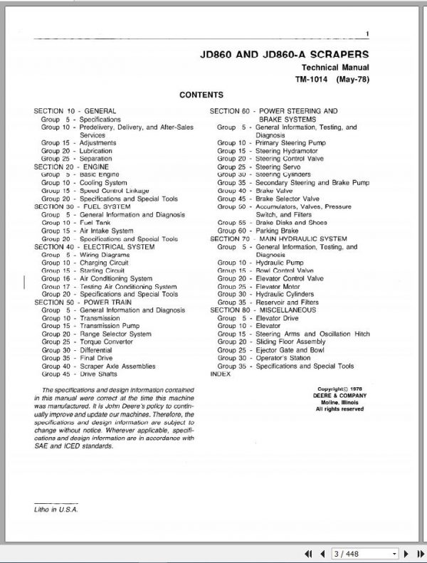 John Deere Scrapers 860 860A Technical Manual TM1014 2