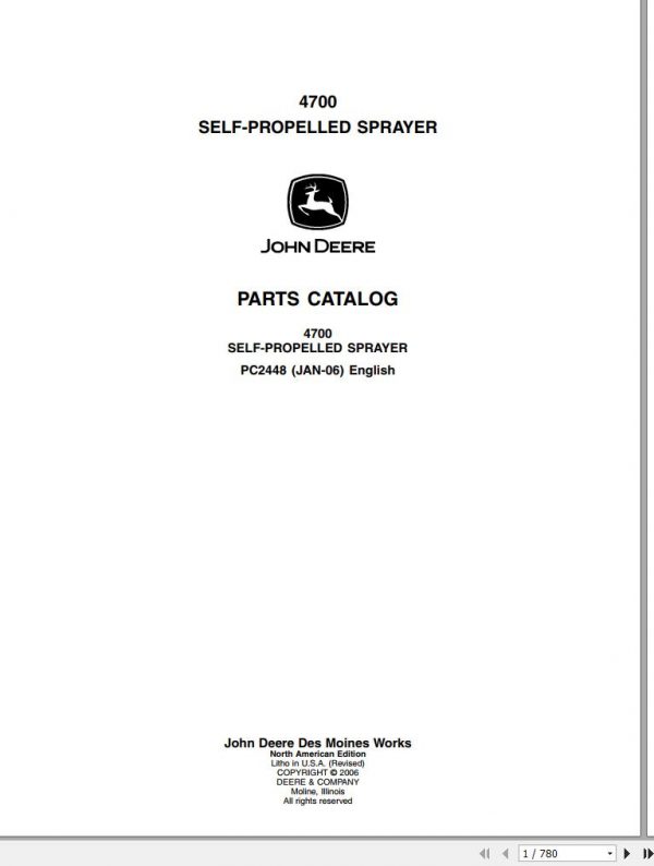 John Deere Self Propelled Sprayer 4700 Parts Catalog PC2448 2006 1