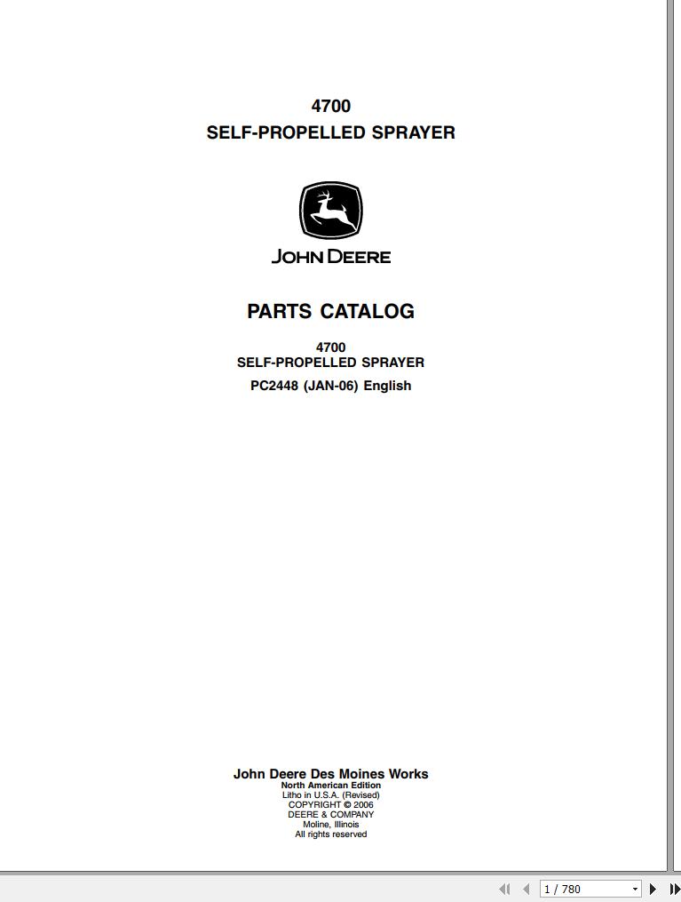 John Deere Self Propelled Sprayer 4700 Parts Catalog PC2448 2006 1