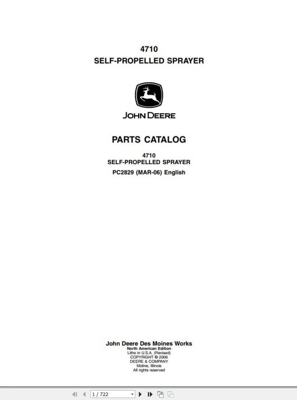 John Deere Self Propelled Sprayer 4710 Parts Catalog PC2829 2006 1