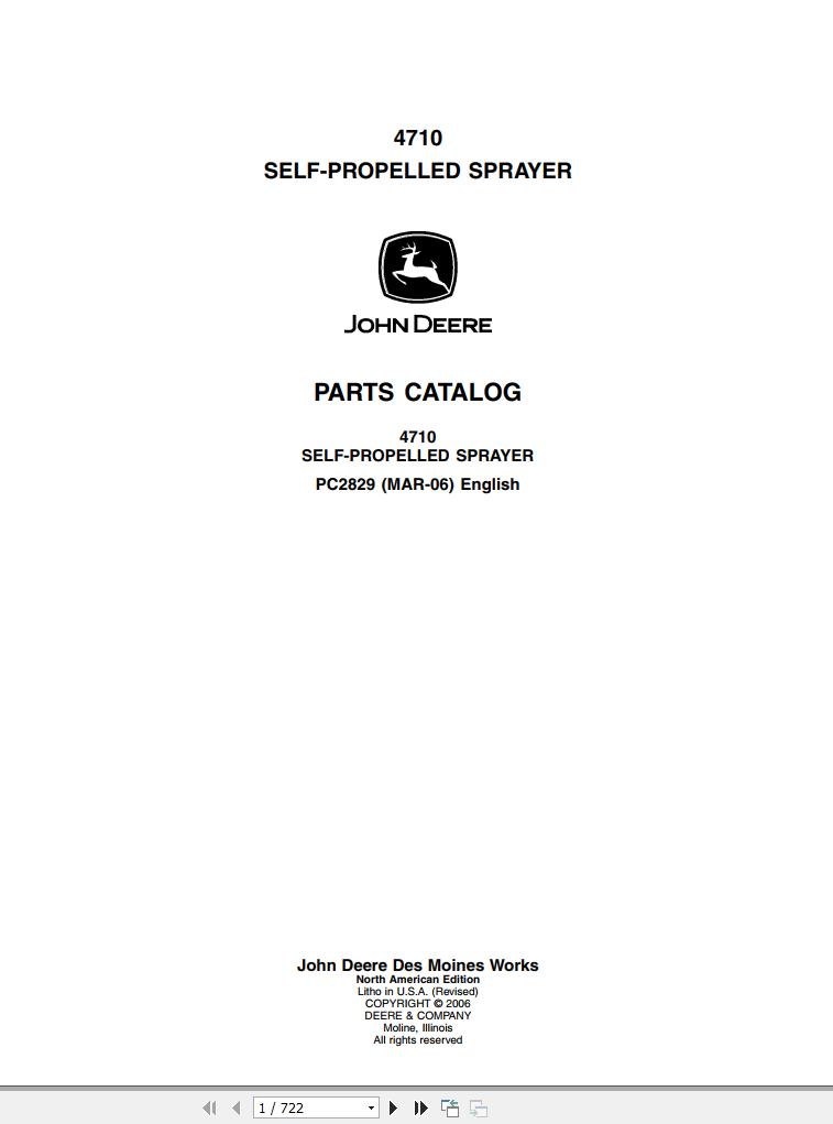 John Deere Self Propelled Sprayer 4710 Parts Catalog PC2829 2006 1