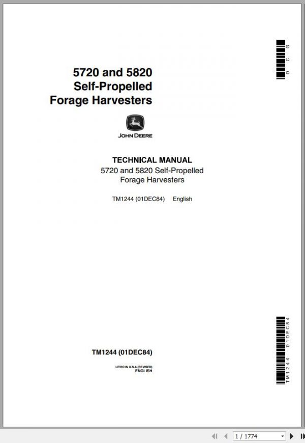 John Deere Self Propellerd Forage Harvesters 5470 5820 Technical Manual TM1244 1