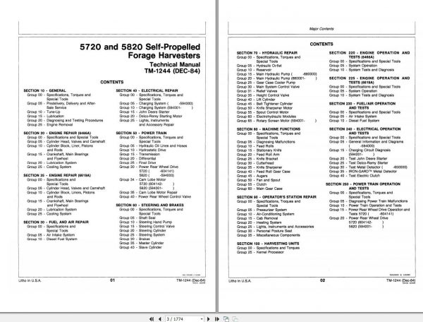 John Deere Self Propellerd Forage Harvesters 5470 5820 Technical Manual TM1244 2