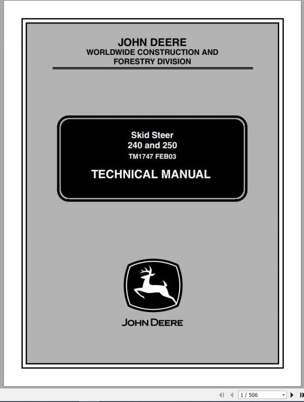 John Deere Skid Steer 240 250 Technical Manual TM1747 1