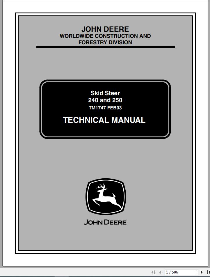 John Deere Skid Steer 240 250 Technical Manual TM1747 1