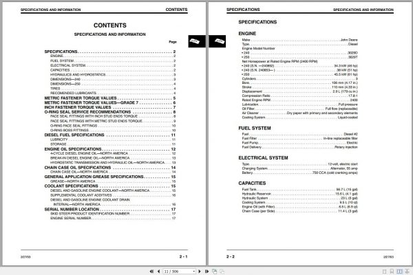 John Deere Skid Steer 240 250 Technical Manual TM1747 2
