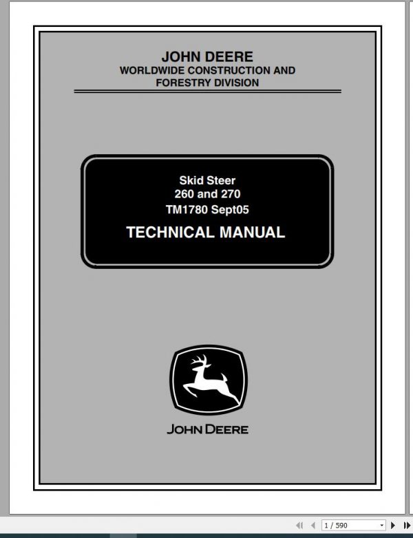 John Deere Skid Steer 260 270 Technical Manual TM1780 1