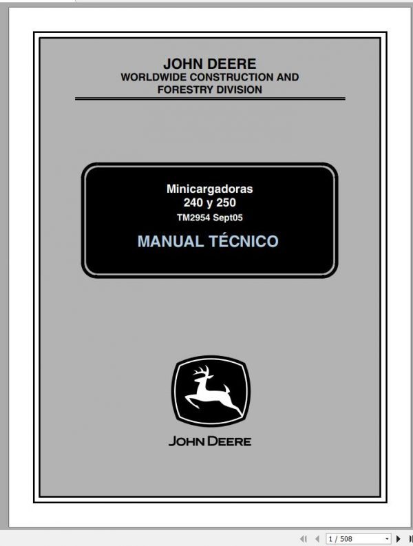 John Deere Skid Steer Loader 240 250 Technical Manual TM2954 PT 1