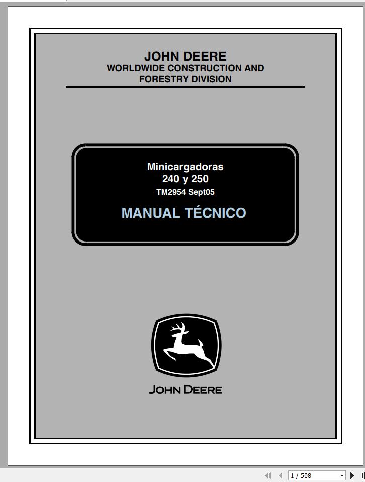John Deere Skid Steer Loader 240 250 Technical Manual TM2954 PT 1