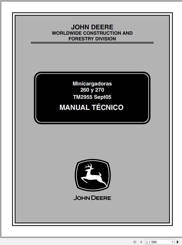 John Deere Skid Steer Loader 260 270 Technical Manual TM2955 PT 1