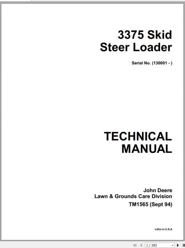 John Deere Skid Steer Loader 3375 Technical Manual TM1565 1