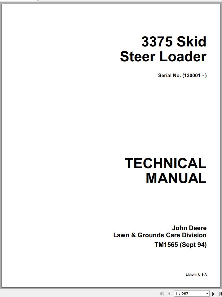 John Deere Skid Steer Loader 3375 Technical Manual TM1565 1