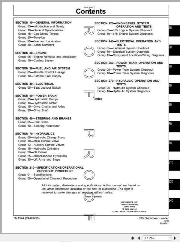 John Deere Skid Steer Loader 675 675B Technical Manual TM1374 2