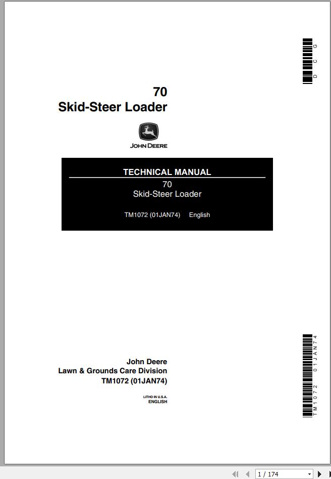 John Deere Skid Steer Loader 70 Technical Manual TM1072 1