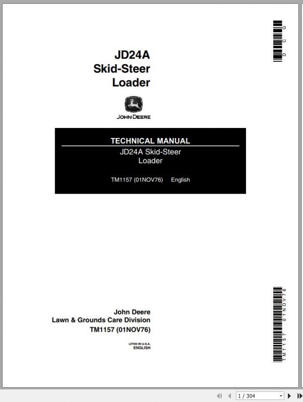 John Deere Skid Steer Loader JD24A Technical Manual TM1157 1
