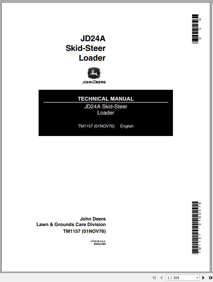 John Deere Skid Steer Loader JD24A Technical Manual TM1157 1