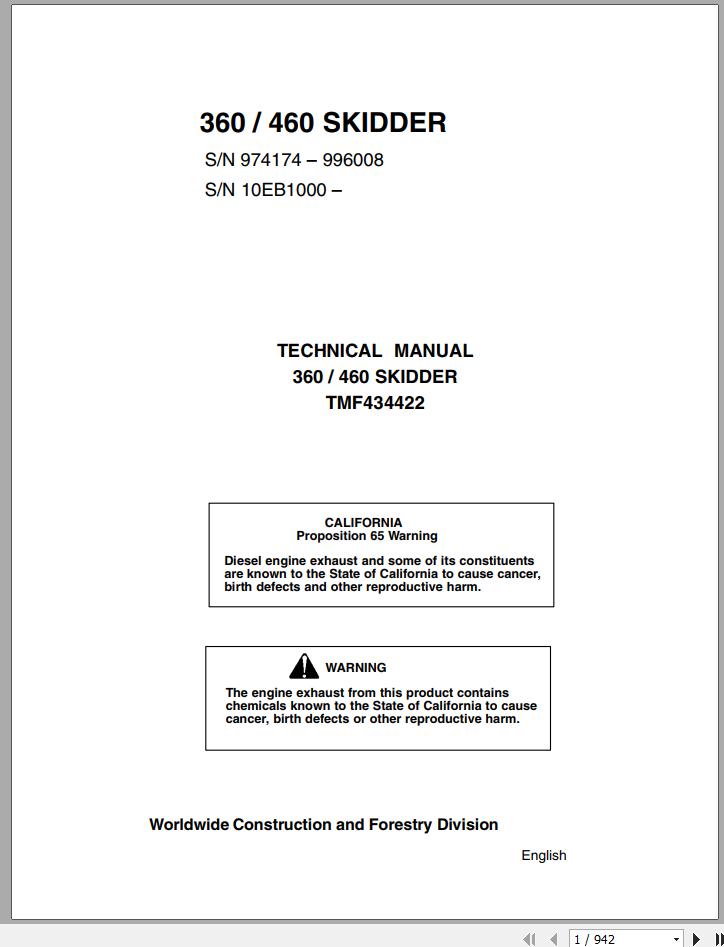 John Deere Skidders 360 460 Technical Manual TMF434422 1