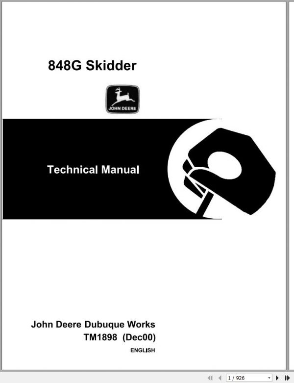 John Deere Skidders 848G Technical Manual TM1898 1