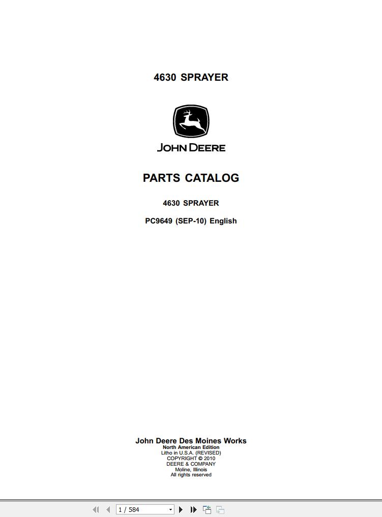 John Deere Sprayer 4630 Parts Catalog PC9649 2010 1