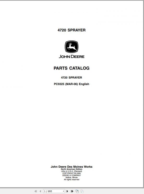 John Deere Sprayer 4720 Parts Catalog PC9325 2006 1