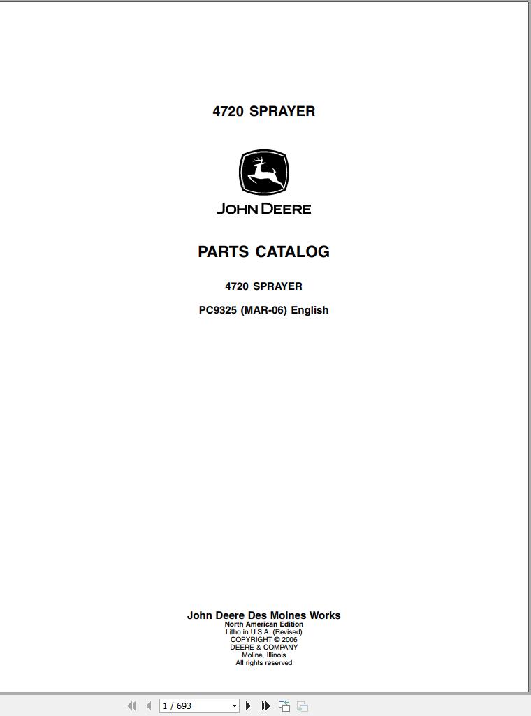 John Deere Sprayer 4720 Parts Catalog PC9325 2006 1