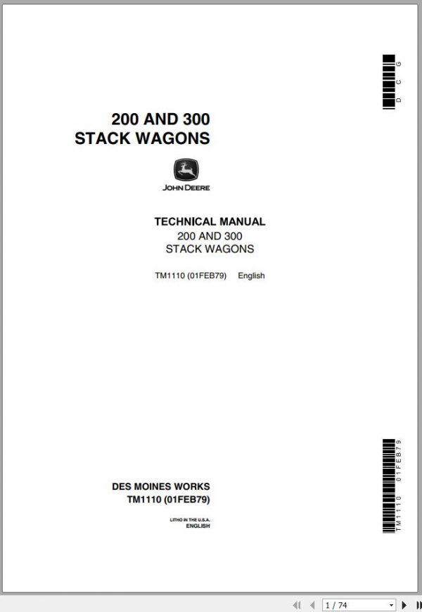 John Deere Stack Wagons 200 300 Technical Manual TM1110 1
